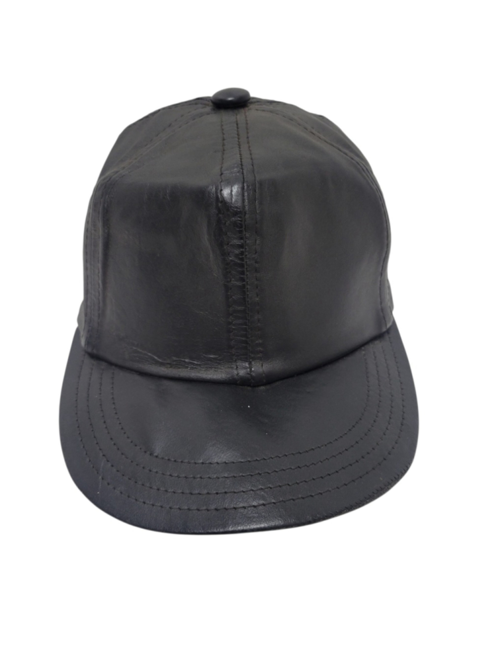 Sima Int Black Adjustable Strap Genuine Leather Baseball Hat One Size Pre-owned
